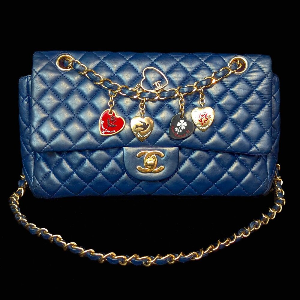 ❤️VALENTINE'S SPECIAL❤ CHANEL Valentine's Charms Matelasse Quilted Lambskin Blue